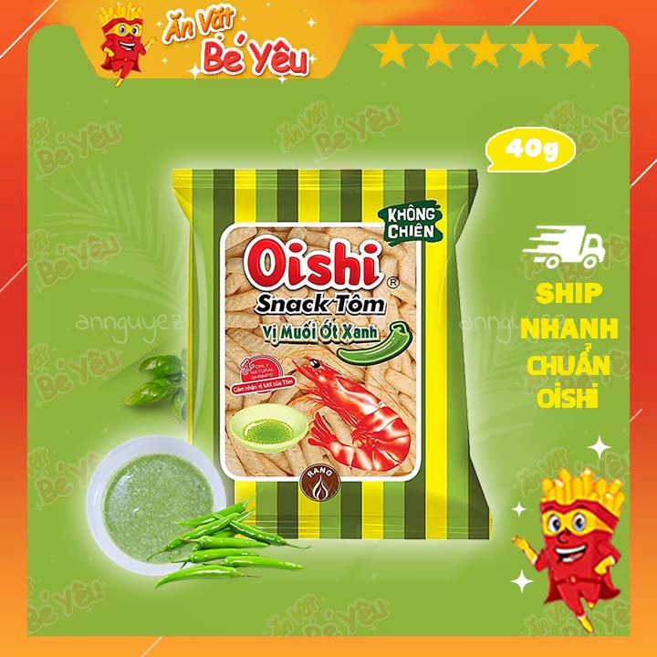 Bim bim Oishi snack tôm cay vị muối ớt xanh 40g