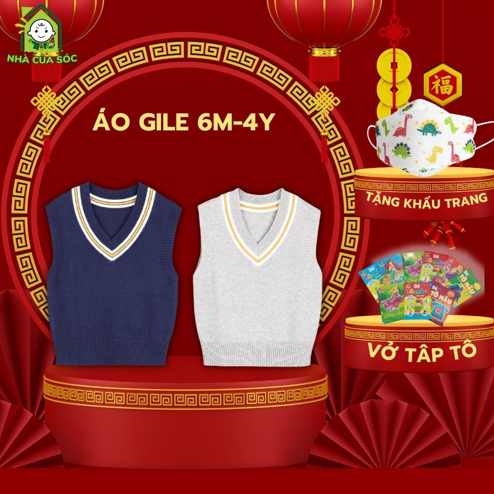 Áo Gile len cho bé Ualarogo 6 tháng - 4 tuổi cổ tim thu đông bo gấu áo ur 7030