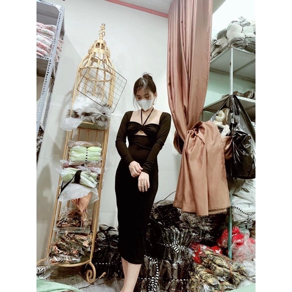 💥 ĐẦM BODY TAY DÀI KHOÉT NGỰC CỘT CỔ CHẤT GÂN THỜI TRANG DỰ TIỆC 💥 | BigBuy360 - bigbuy360.vn