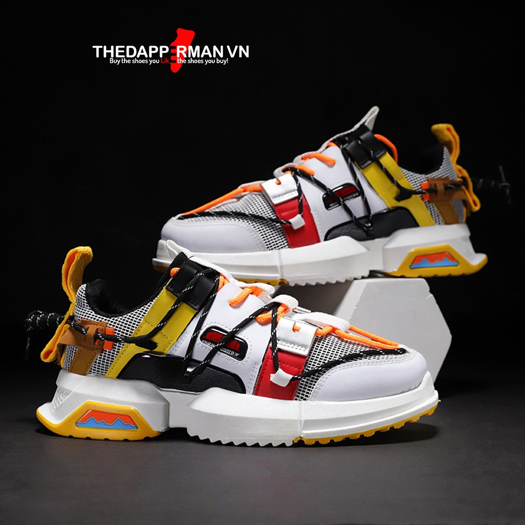 Giày thể thao sneaker nam THEDAPPERMAN XK008 tăng chiều cao 5cm, đế xẻ rãnh chống trơn, siêu chất, màu vàng trắng