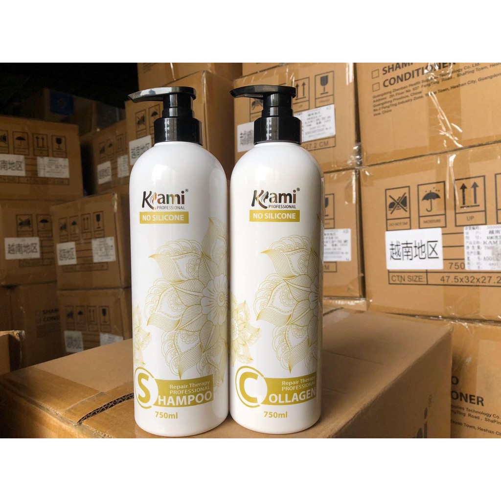 Bộ Dầu Gội Dầu Xả Kami phục hồi tóc hư tổn dạng chai 750ml
