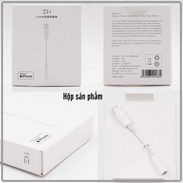 Cáp chuyển tai nghe Lightning sang 3.5mm ZMI AL810 (chuẩn MFI) cho iphone 7/8/X/XS Max/IPhone 11 - Chính hãng