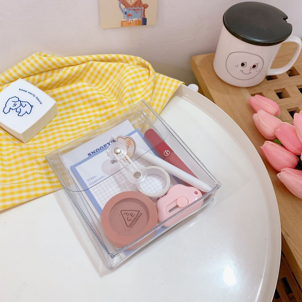 Hộp Bút Túi Nhựa Bìa Sơ Mi Trong Mini Pouch Đựng Đồ Tiện Dụng Hot Trend Hàn Quốc