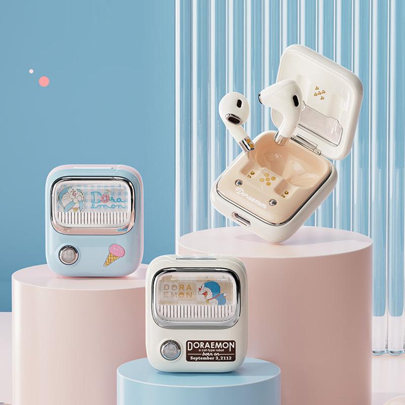 Tai Nghe Nhét Tai Không Dây Bluetooth TWS Hình Doraemon Phong Cách Retro