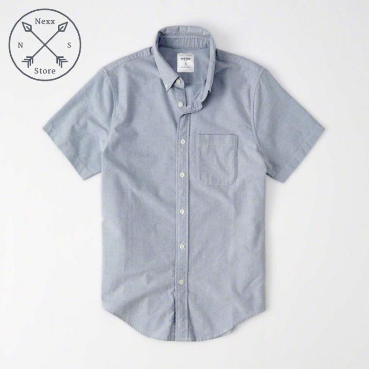 Áo sơ mi nam tay ngắn vải Oxford denim jean trắng công sở NS01  ྇