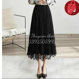 #9933 Chân váy xòe xếp ly ren lụa mặc 2 mặt hàng cao cấp Quảng Châu