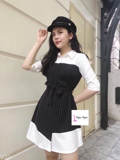 Đầm sơmi trắng phối sọc