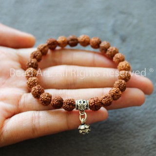 Vòng Tay Hạt Kim Cang Bồ Đề Rudraksha Và Hoa Sen Bạc 925, Mệnh Mộc, Hoả, Vòng Tay Phong Thuỷ, Chuỗi Hạt S46 - Bead Art
