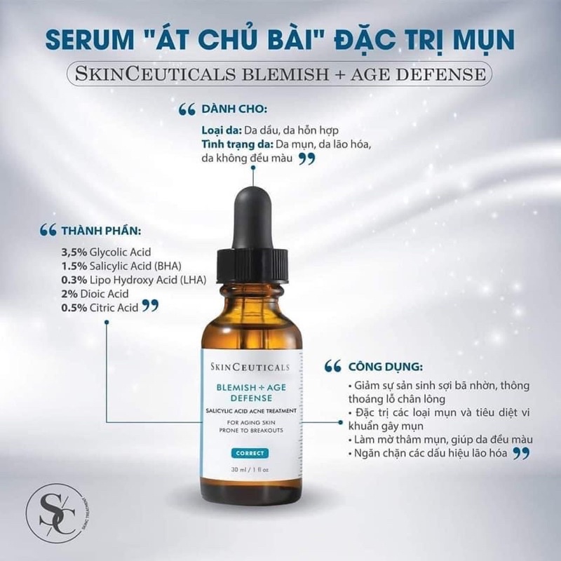 [Bản US] Serum ngừa mụn, chống lão hoá Blemish+Age Defense SkinCeuticals