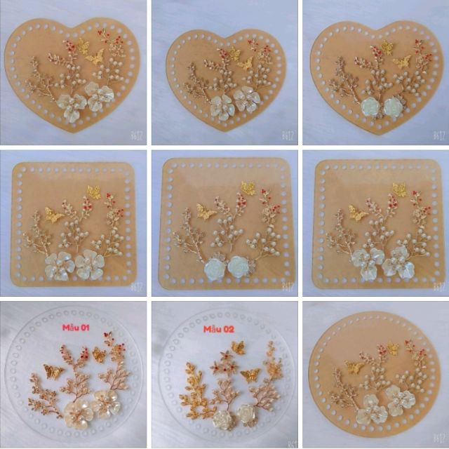 Set nguyên liệu túi tròn tim vuông trong suốt đính phụ kiện