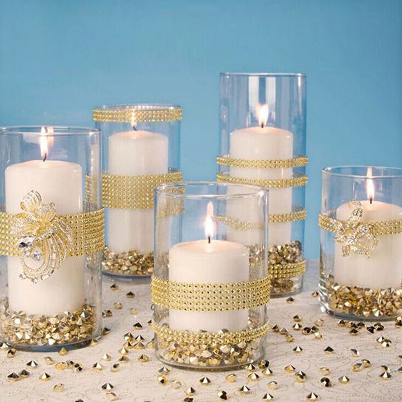 Cuộn dải ruy băng lưới đính đá pha lê 24 hàng màu bạc / vàng dùng trang trí tiệc cưới / sinh nhật DIY