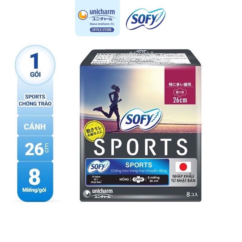 Băng vệ sinh Sofy Sport 26cm chống viêm nhiễm, Băng vệ sinh có cánh chống tràn trong mọi chuyển động
