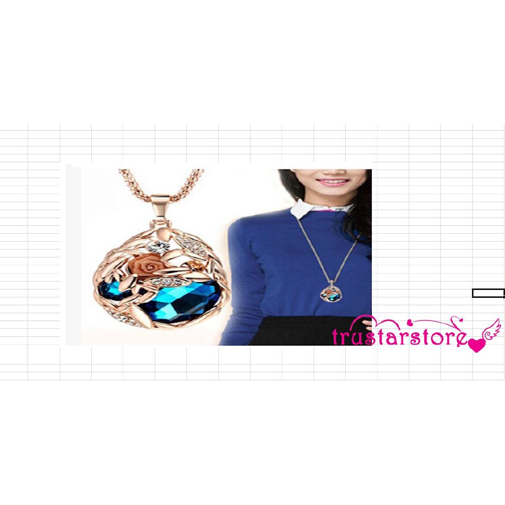 ✦ZWQ1 PC Women´s Fashion Jewelry Charm Rhinestone Love of Wheat Sapphire Crystal Sweater Chain Necklace Pendant Blue