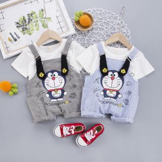 Set áo thun ngắn tay cổ tròn + quần short đáng yêu cho bé trai gái