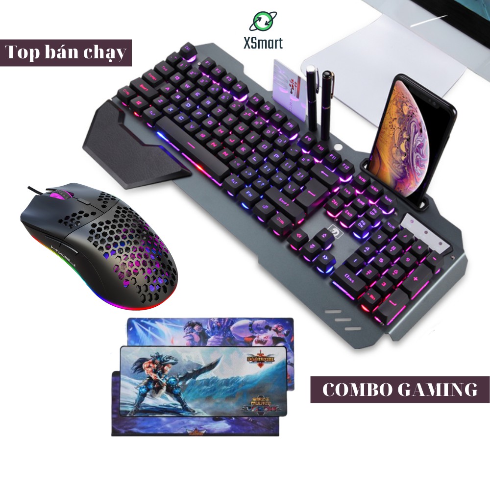 Combo bàn phím và chuột gaming kèm lót chuột game size lớn cho máy tính laptop pc k618+M8+ lót to