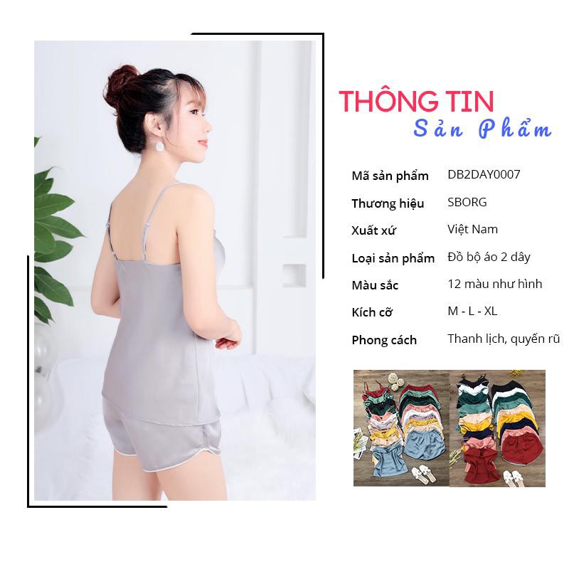 Đồ ngủ 2 dây SBORG cổ đổ sexy, bộ ngủ lụa satin cao cấp mặc nhà mềm mai de thương 45-65kg quà tặng vợ