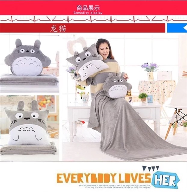 Bộ chăn gối 3 trong 1 Totoro đáng yêu