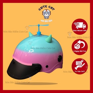 Nón Bảo Hiểm Cute Kèm Sừng Và Chong Chóng Có Nhiều Màu Lựa Chọn Siêu Dễ Thương Chất Liệu Nhựa ABS Gọn Nhẹ CUTE CAT