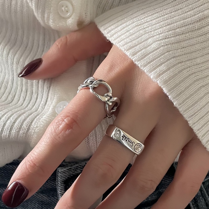 Nhẫn Dạng Mở Hình Mặt Cười Đơn Giản Phong Cách Hip Hop Cổ Điển Thời Trang