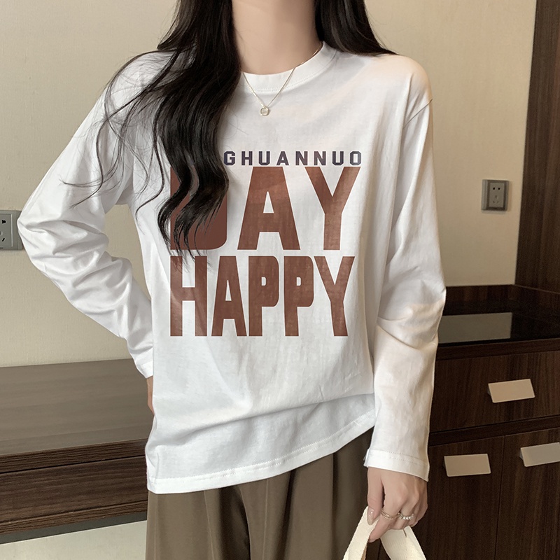 Áo thun nữ HIIXIIVI dài tay dáng rộng in chữ phong cách Hàn Quốc