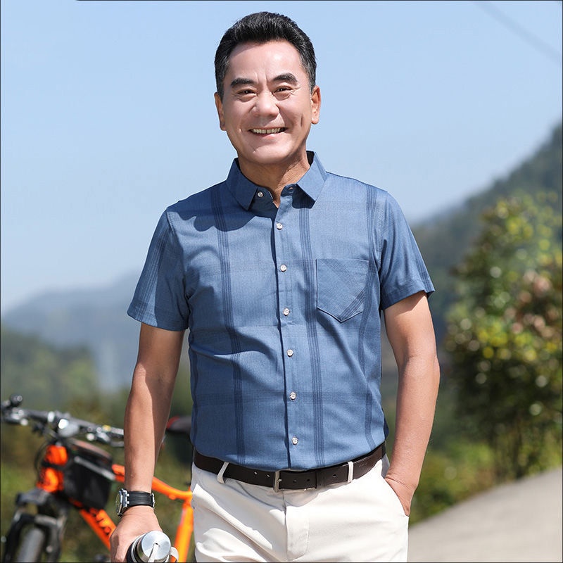 Áo sơ mi nam trung niên và người già, hè cao cấp cho nam, cách tân, mỏng mùa