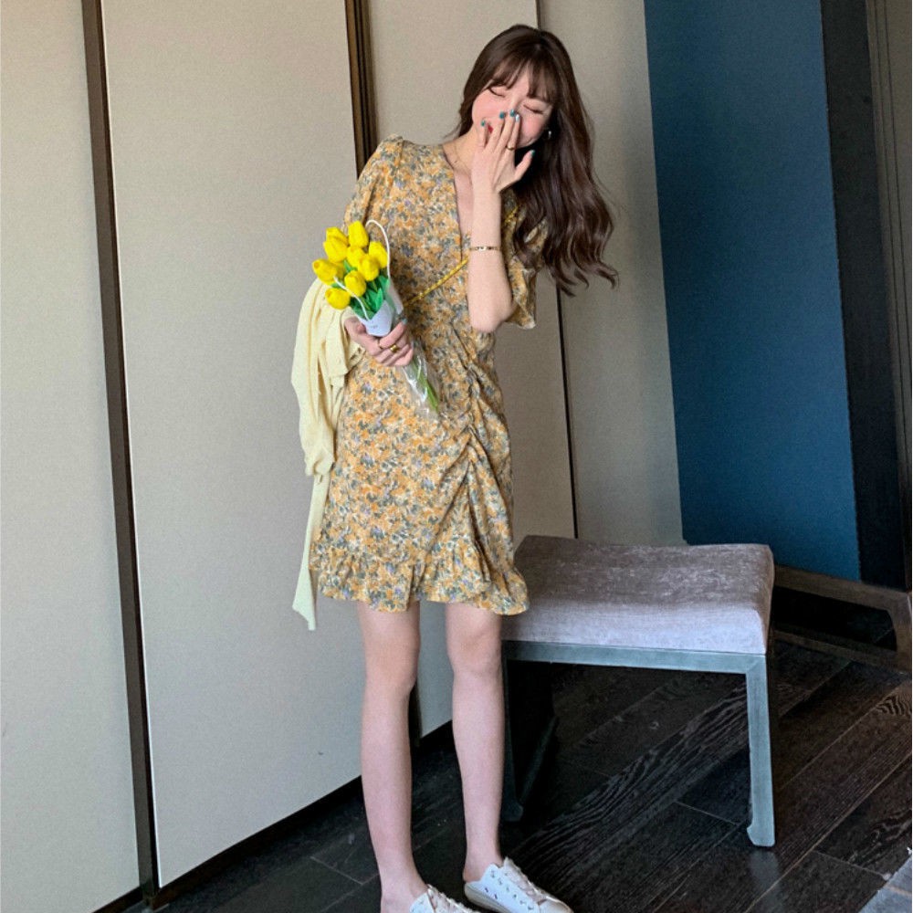 Đầm Nữ Ngắn Tay Cổ Chữ V In Hoa Thời Trang | BigBuy360 - bigbuy360.vn