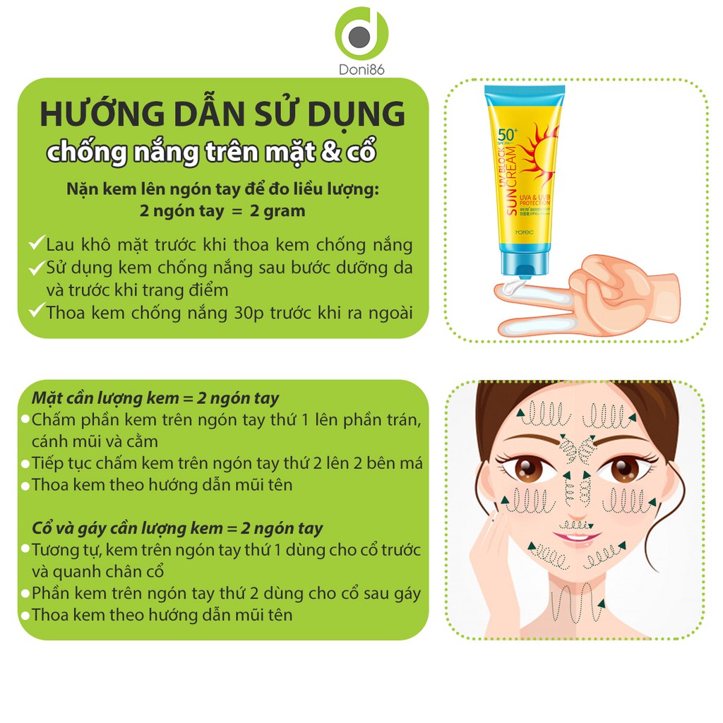 Kem chống nắng SPF50+ thẩm thấu nhanh, không màu, không bóng nhờn - doni86 - MP008