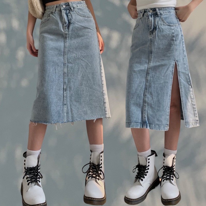 chân váy jeans dáng dài xẻ đùi SK125/SK126 LOLLIE STUDIO