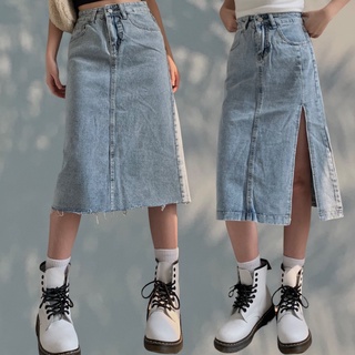 chân váy jeans dáng dài xẻ đùi SK125/SK126 LOLLIE STUDIO