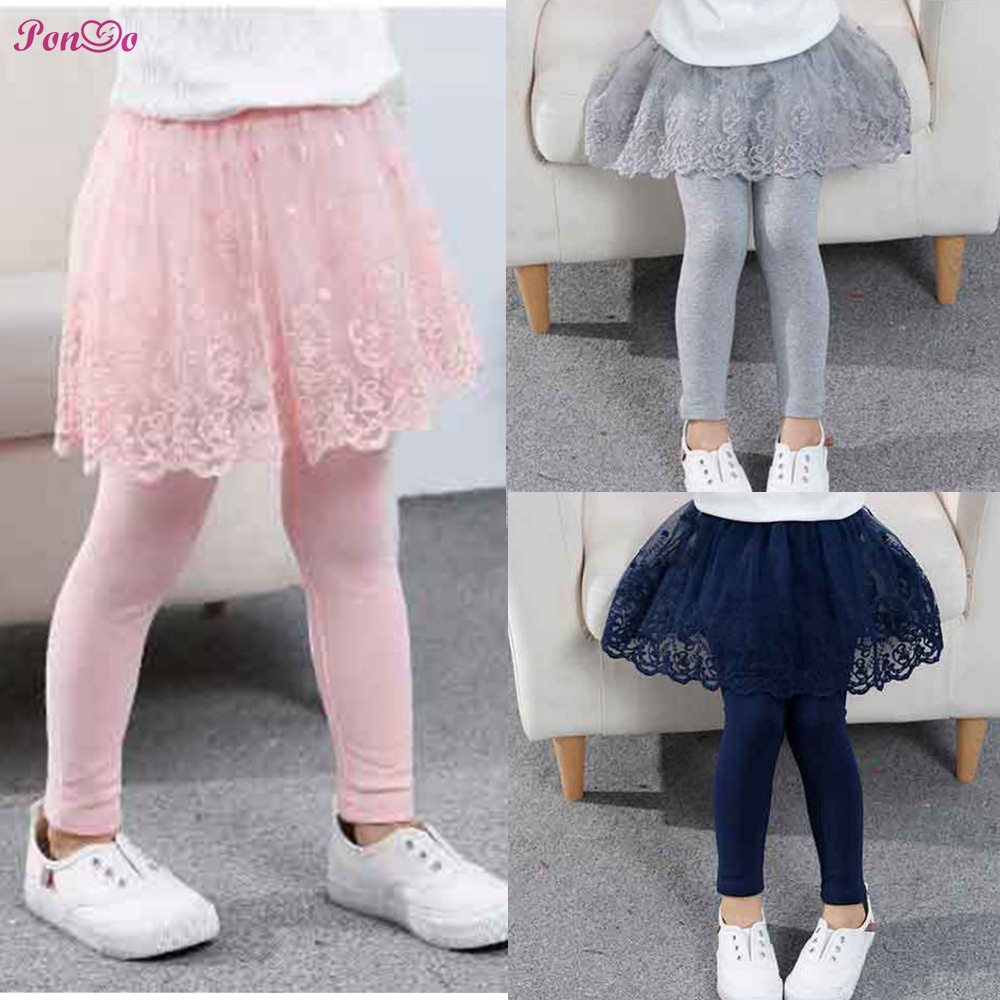 Quần Legging Giả Váy Phối Ren Cho Bé Gái 2-8 Tuổi