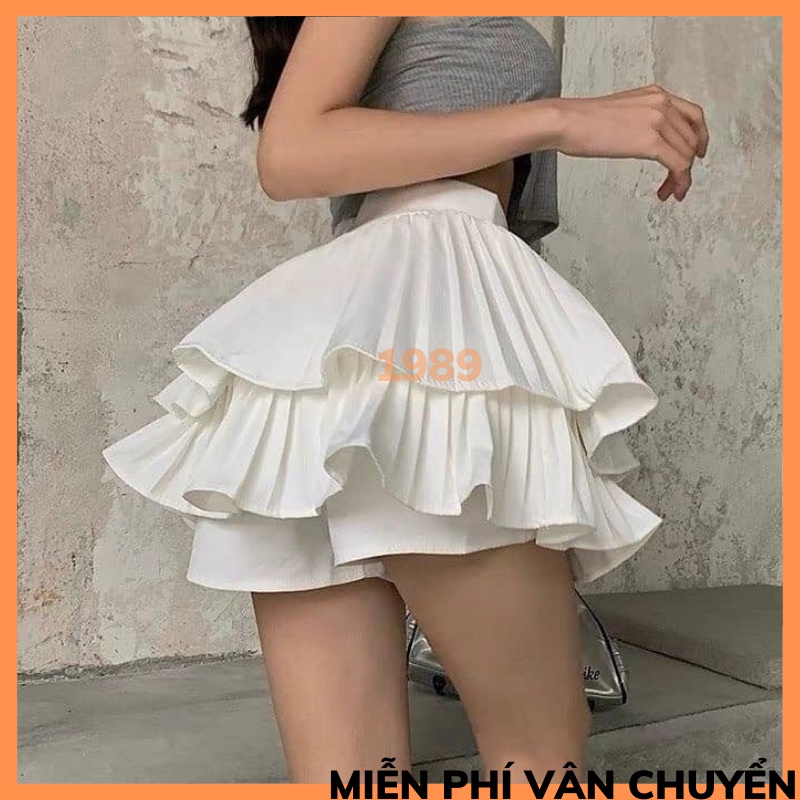 Chân Váy Xếp Li 2 Tầng Siêu Hot Có Kèm Quần Trong Như Ảnh Váy Trắng Và Đen THỜI TRANG 1989