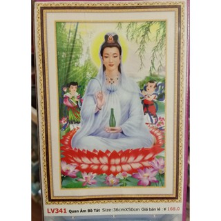 Tranh đính đá Quan Âm Đòng Tử kt50x36cm LV341