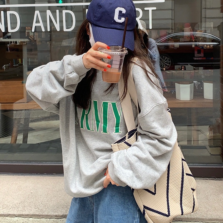 SUXI Áo Nỉ Nữ Dài Tay Cổ Tròn Thời Trang Hàn