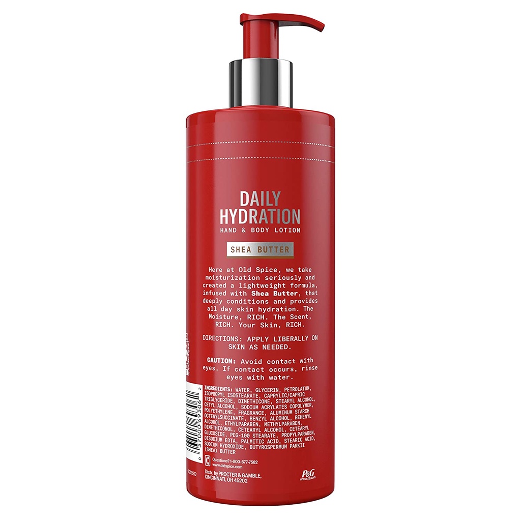 Dưỡng thể toàn thân &amp; tay cho nam Old Spice Daily Hydration Hand &amp; Body Lotion for Men With Shea Butter 473ml (Mỹ)