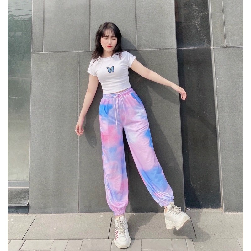 Quần loang màu 3D form rộng ống bo thun