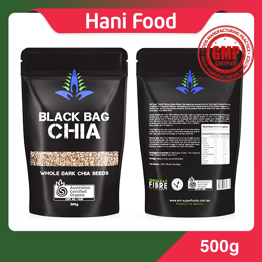 Hạt Chia Úc 500g Organic Chia Seeds Túi Đen hàng chuẩn date mới 🎶  HANI FOOD