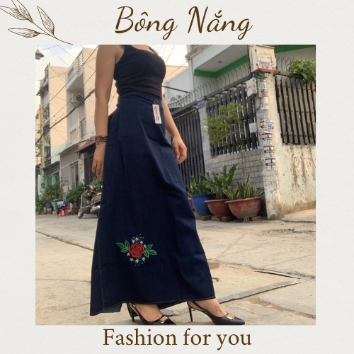 Váy chống nắng Jean cao cấp dạng quây có thêu hình