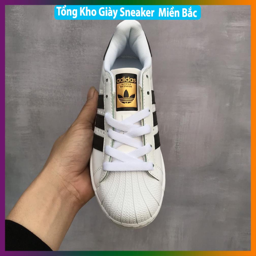 Giày thể thao, giày sneaker trắng das superstar mũi sò tem vàng hàng 11 cao cấp đủ size nam nữ