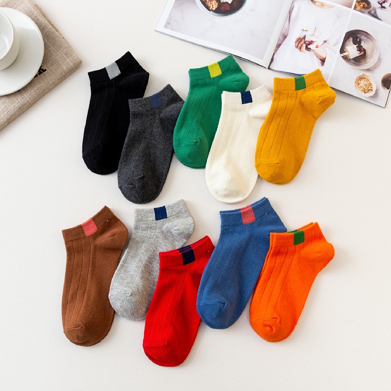 Tất vớ nữ nam cổ ngắn trắng lười dễ thương hàn quốc đẹp chân thấp nhún sọc caro đủ màu trơn đen, đỏ, vàng, xám, be