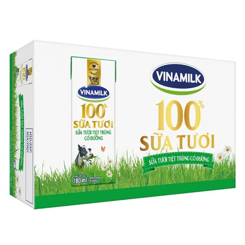 Thùng 48 hộp Sữa Tươi Tiệt Trùng Vinamilk 100% Có Đường 180ml