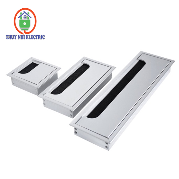 Nắp luồn dây điện mặt bàn dạng vuông, hợp kim nhôm, bản lề kim