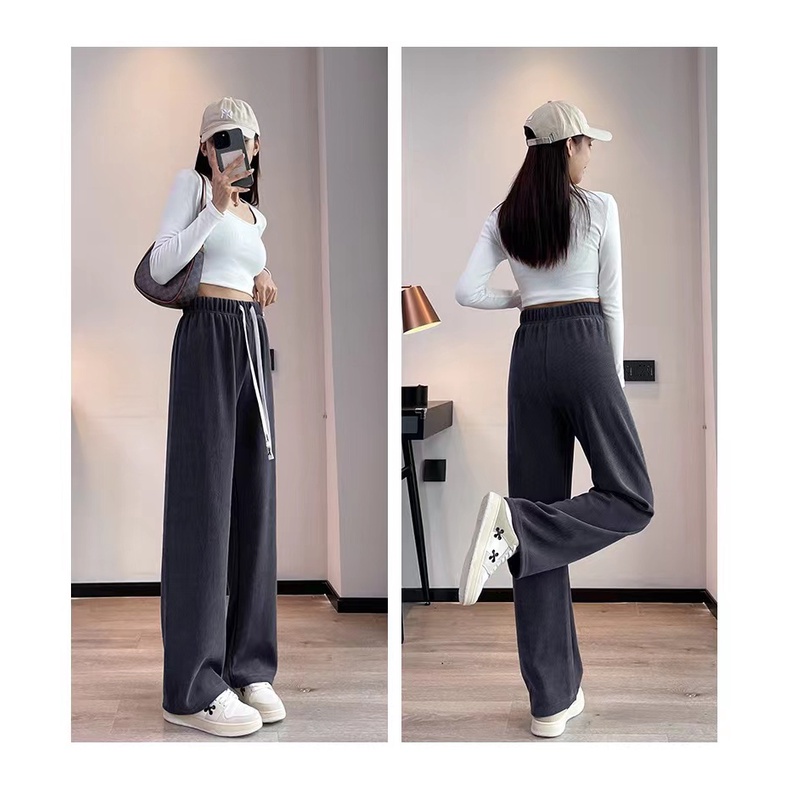 Quần ống rộng Dáng Suông Phối Dây Rút Thời Trang Mùa Thu Cho Nữ