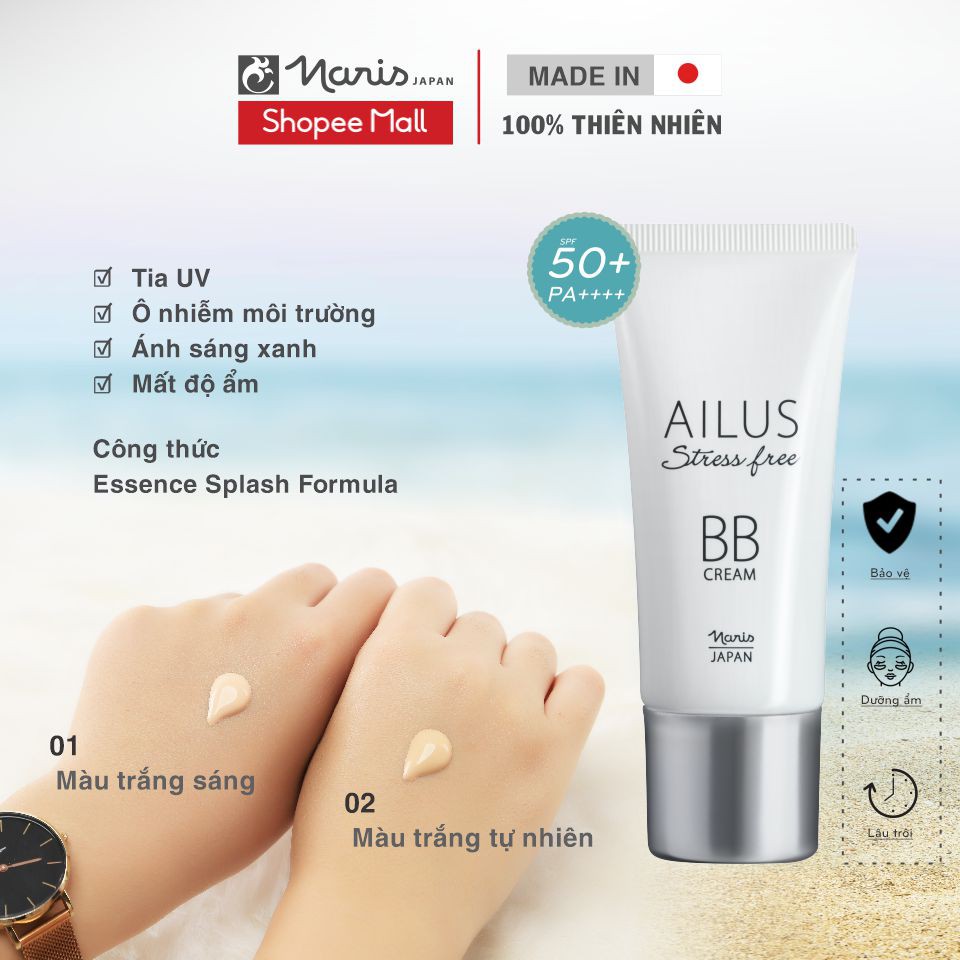 Kem nền trang điểm đa chức năng BB Cream Naris Ailus Stress Free 30g, che khuyết điểm kiềm dầu tốt nhất của Nhật