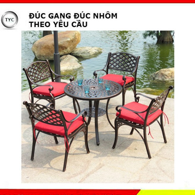 BÀN GHẾ NHÔM SÂN VƯỜN HOA VĂN CA-RÔ CỔ ĐIỂN