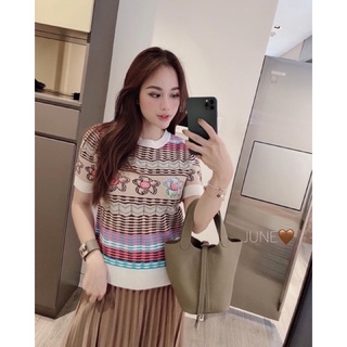 ÁO LEN MTG CỘC TAY THÊU HOA SỌC KẺ CỔ TRÒN ( hàng chuẩn loại 1 thêu sequin lấp lánh)