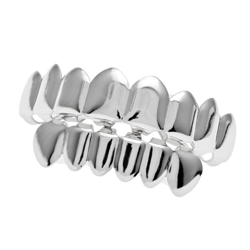 Hai hàm trang sức răng grillz trơn vàng bạc hiphop
