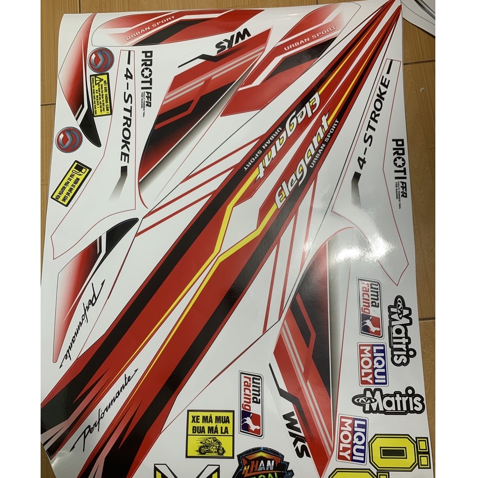 Tem xe Elegant trắng đỏ