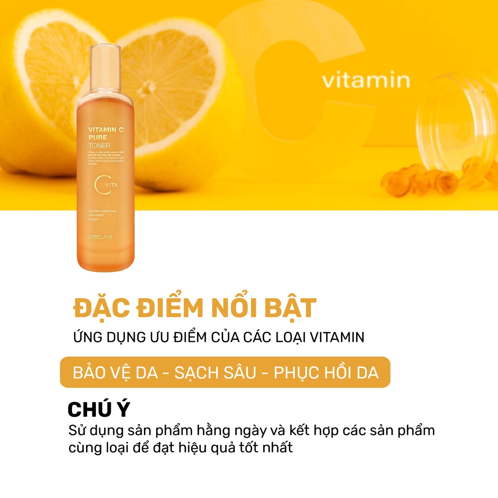 Nước hoa hồng cân bằng da dưỡng trắng mờ thâm sạm hiệu quả Lebelage Vitamin C Pure Toner 120ml