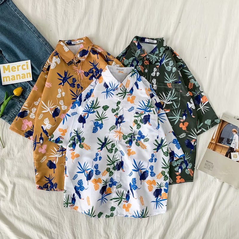 Áo sơ mi tay ngắn phong cách Hawai mùa hè 3 màu size M-3XL