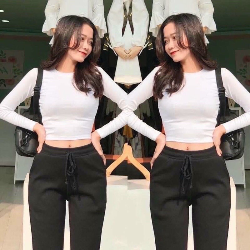 Áo croptop tay dài cổ tròn dáng ôm co giãn chất đẹp Michi, áo thun nữ dáng ôm dài tay cổ tròn co giãn chất đẹp Michi